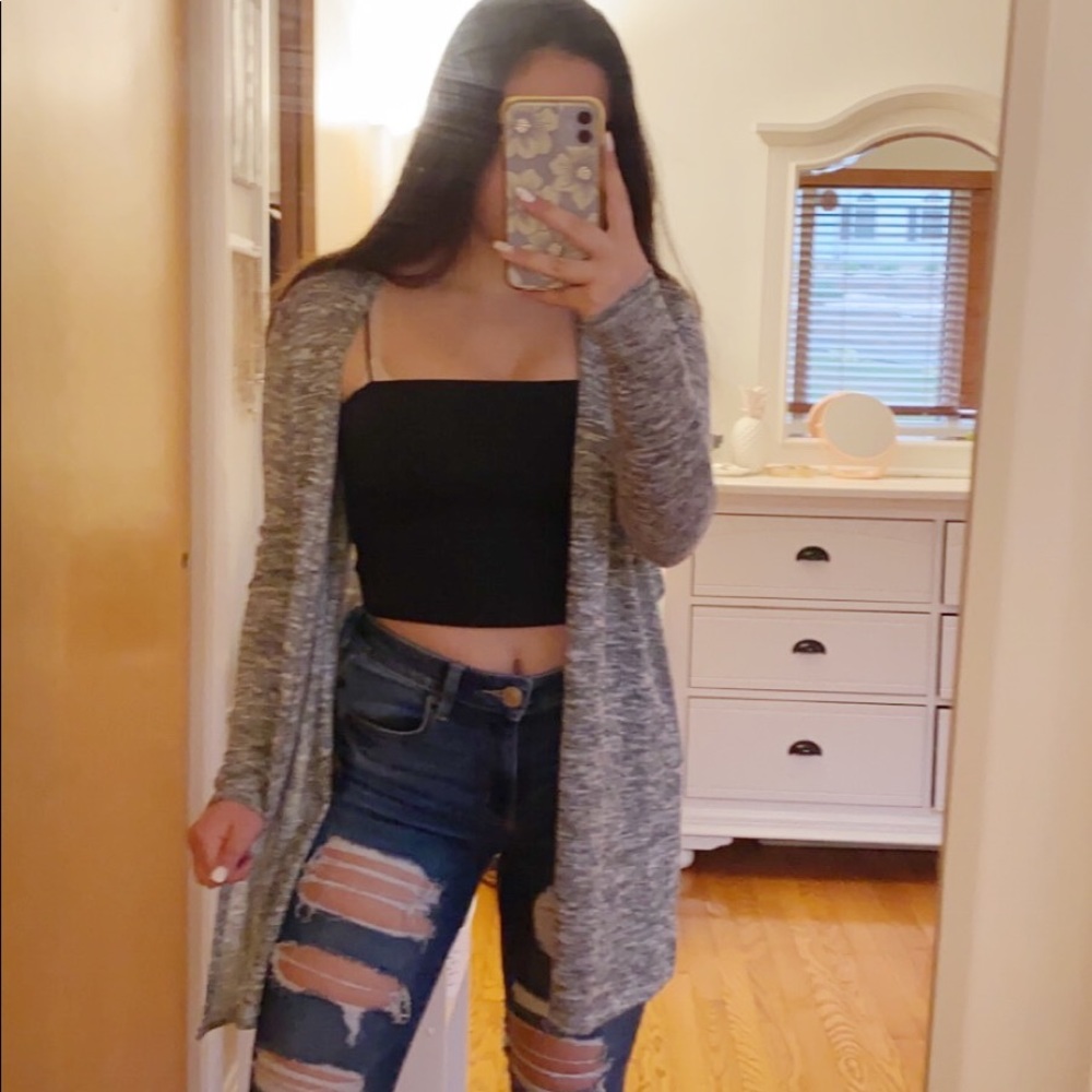 Grey Heathered Cardigan